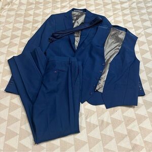 Moss London blue slim skinny fit 4 piece suit